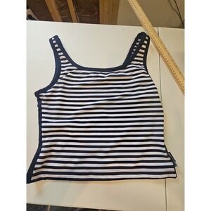 Spalding Activewear Women's XL Blue Striped Tank Top Lined Front Cool Max USA